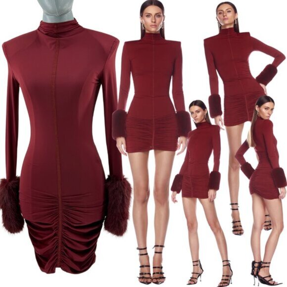 Bronx and Banco Dresses & Skirts - 🆕 BRONX & BANCO 🧿 NWOT Eleanor Burgundy Fur Trimmed Mini Dress, Sz XS US 2